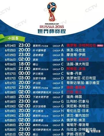 2018世界杯小组赛时间表全纪录，32强逐鹿，激情一夏